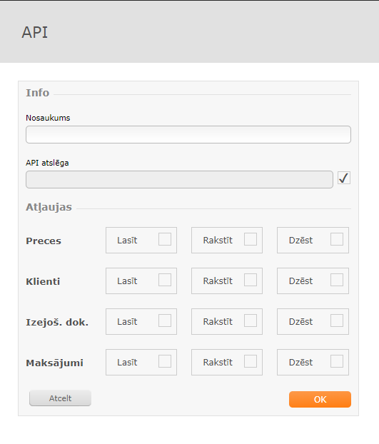 API creation form
