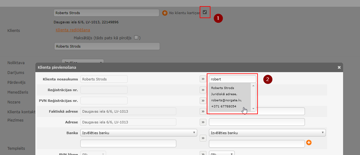 Pievienot eksistējošu klientu