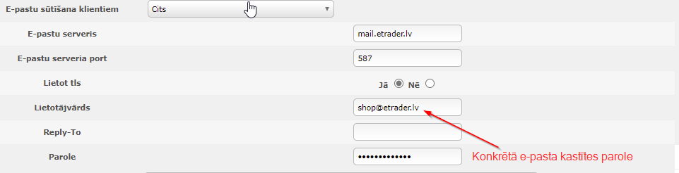 E-pasta uzstādījumi