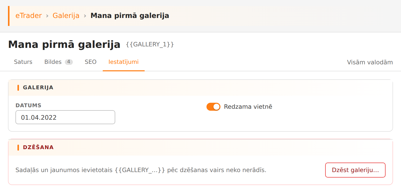 Galerijas iestatījumi