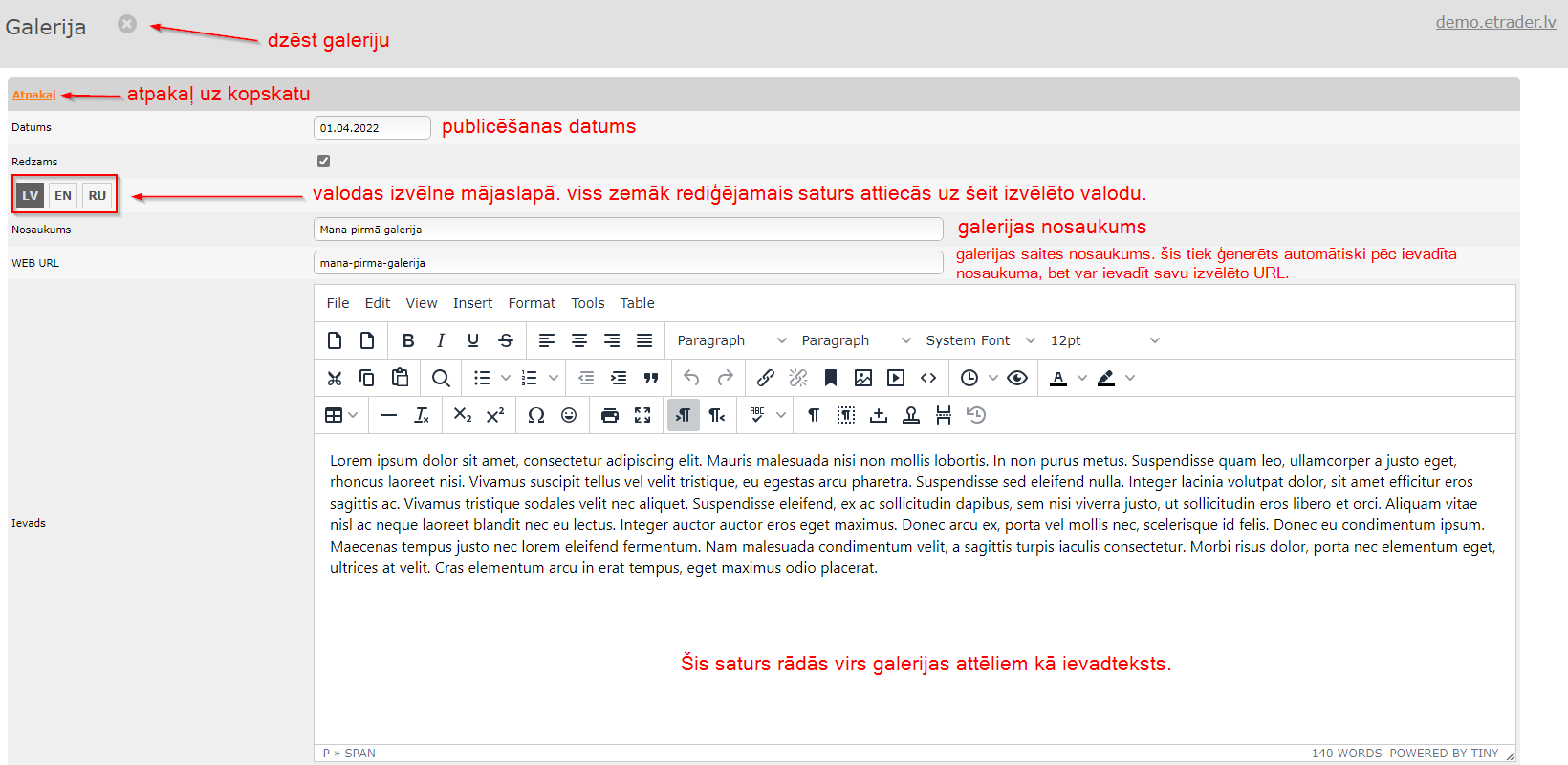 Galeriju rediģēšana