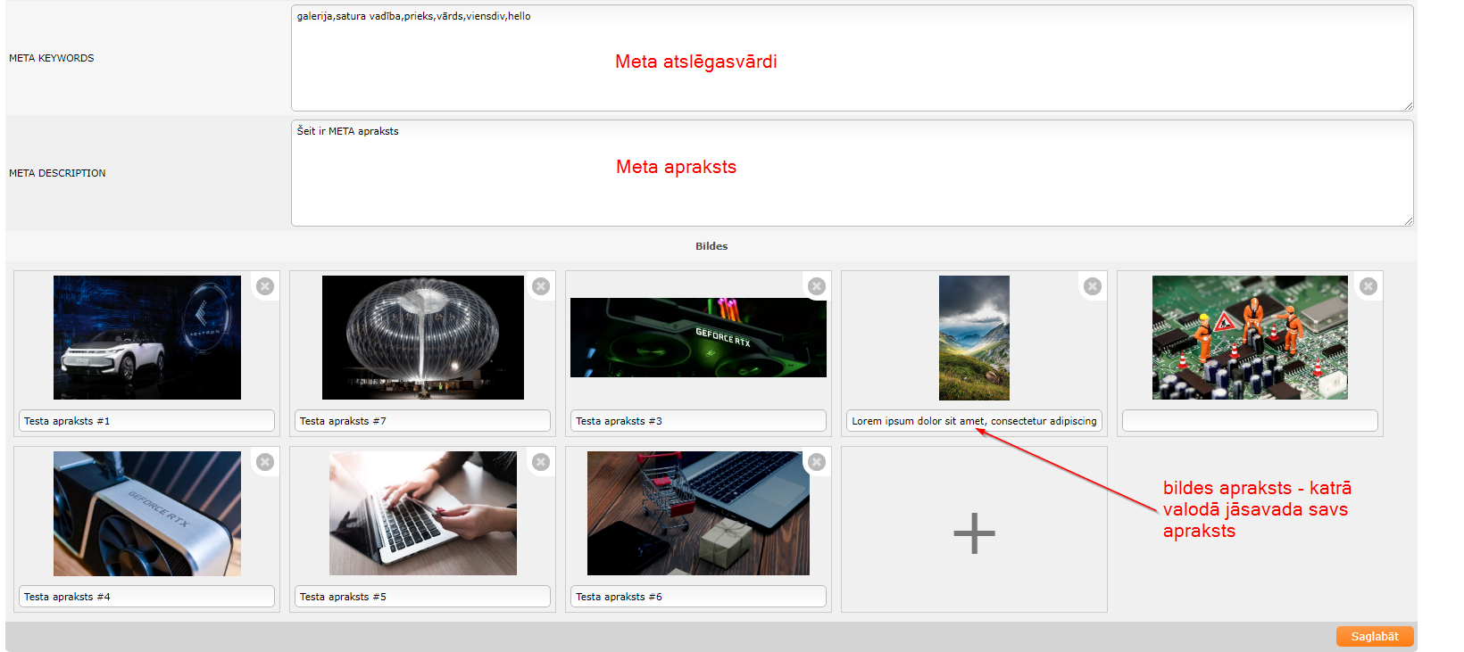 Galeriju rediģēšana